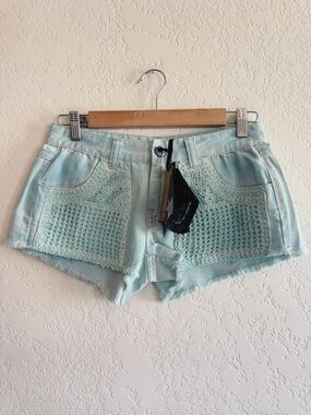 NWT | Black Swan | baby blue crochet pocket shorts | 27